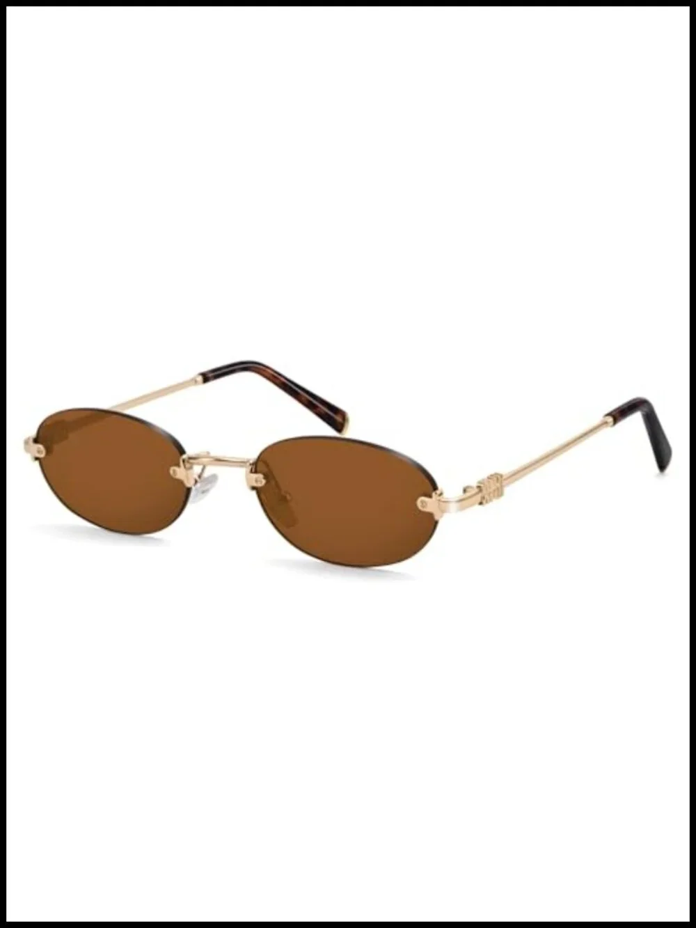 Retro Oval Rimless Sunglasses with UV400 Protection, Gold Metal Frame, Unisex